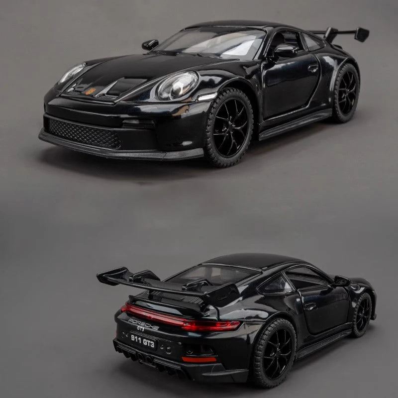 1:32 911 GT3 RS, modelo de carro esportivo, carro de corrida de metal diecast, modelo de alta simulação de som, luz de brinquedo para crianças, presente de menino