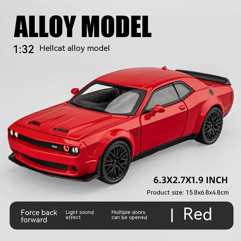 Dodge Challenger Hellcat Carro de brinquedo para escala 1: 32 Carros Metel fundidos Brinquedo puxar para trás Carros modelo Hellcat com som e luz Hellc