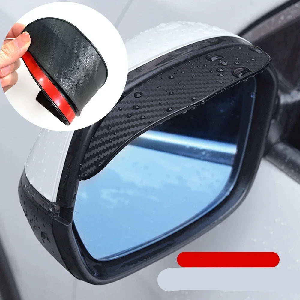 2 pçs espelho retrovisor do carro chuva sobrancelha fibra de carbono viseira sombra capa protetor visão clara para chuva espelho do carro acessórios