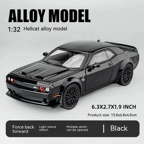 Dodge Challenger Hellcat Carro de brinquedo para escala 1: 32 Carros Metel fundidos Brinquedo puxar para trás Carros modelo Hellcat com som e luz Hellc