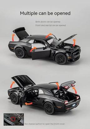 Dodge Challenger Hellcat Carro de brinquedo para escala 1: 32 Carros Metel fundidos Brinquedo puxar para trás Carros modelo Hellcat com som e luz Hellc