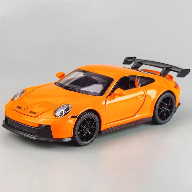 1:32 911 GT3 RS, modelo de carro esportivo, carro de corrida de metal diecast, modelo de alta simulação de som, luz de brinquedo para crianças, presente de menino