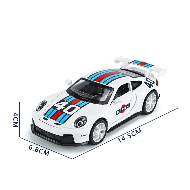 1:32 911 GT3 RS, modelo de carro esportivo, carro de corrida de metal diecast, modelo de alta simulação de som, luz de brinquedo para crianças, presente de menino