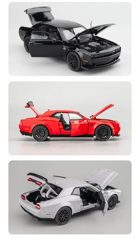 Dodge Challenger Hellcat Carro de brinquedo para escala 1: 32 Carros Metel fundidos Brinquedo puxar para trás Carros modelo Hellcat com som e luz Hellc