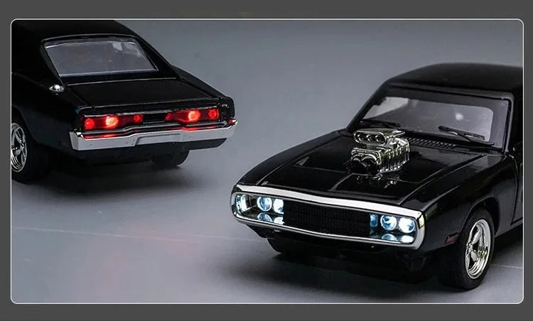 Dodge Charger Alloy Sports Car Model, 1:32 Simulação, Luz e Som, Puxar, Carro de luxo, Brinquedo para Crianças, Ornamentos