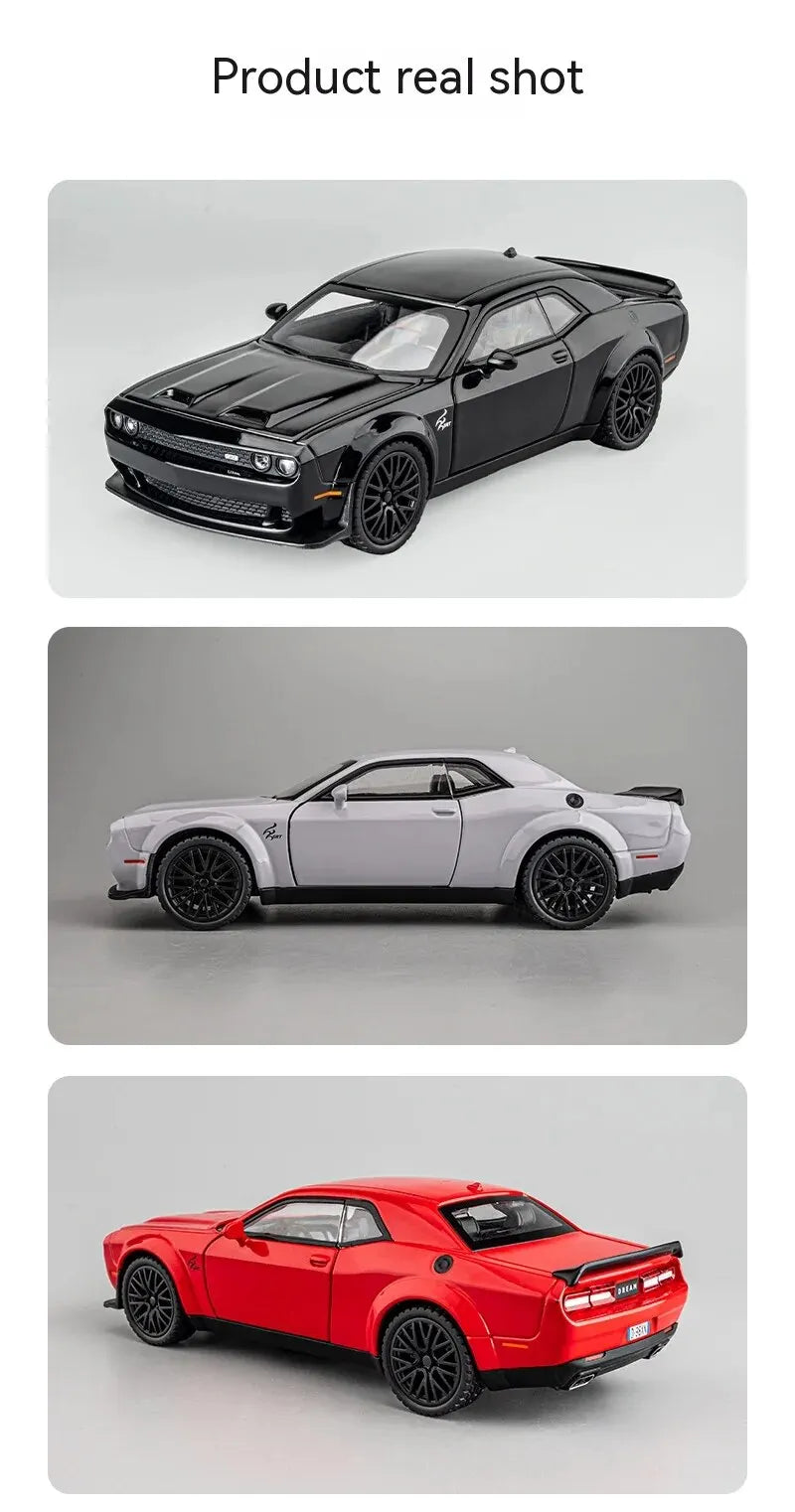 Dodge Challenger Hellcat Carro de brinquedo para escala 1: 32 Carros Metel fundidos Brinquedo puxar para trás Carros modelo Hellcat com som e luz Hellc