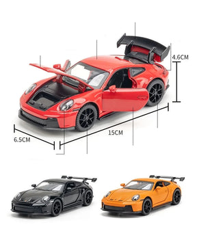 1:32 911 GT3 RS, modelo de carro esportivo, carro de corrida de metal diecast, modelo de alta simulação de som, luz de brinquedo para crianças, presente de menino